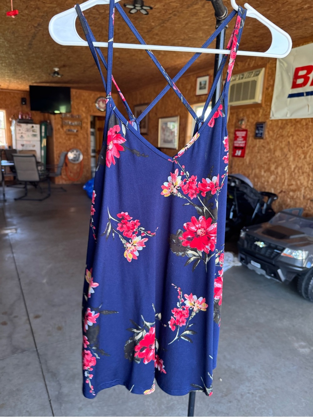 Women’s Navy Floral Strappy Tank Top